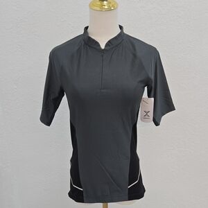 Xersion Charcoal and Black Short-Sleeve Zip Mock Collar Polo